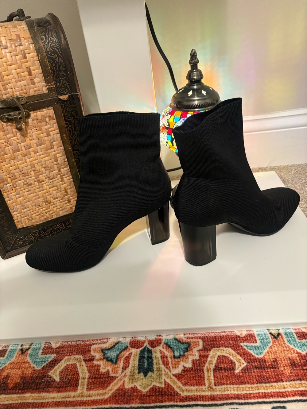 MIA Black Knit Sock Ankle Booties with Block Heel